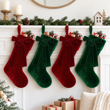 4 Pack 18 in Christmas Velvet Hanging Stocking Xmas Home Decoration