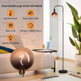 Floor Lamp - Minimalist Industrial Standing Lamp with Modern LED Bulb, Globe Black Clear Glass 6"