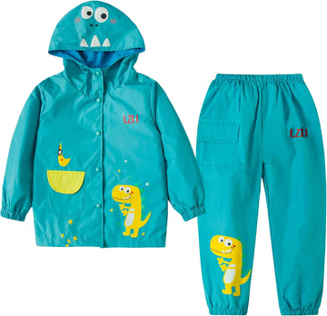 Toddler Kids Rain Suit Waterproof Rain Coat Hooded Jacket & Pants 2Pcs