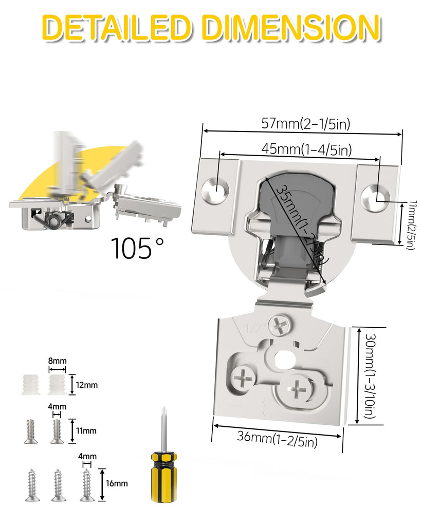 60 Pack 1/2" Overlay Face Frame Soft Close Cabinet Hinges, 105° Concealed Hinge, Smooth Slow Self Closing, 3D