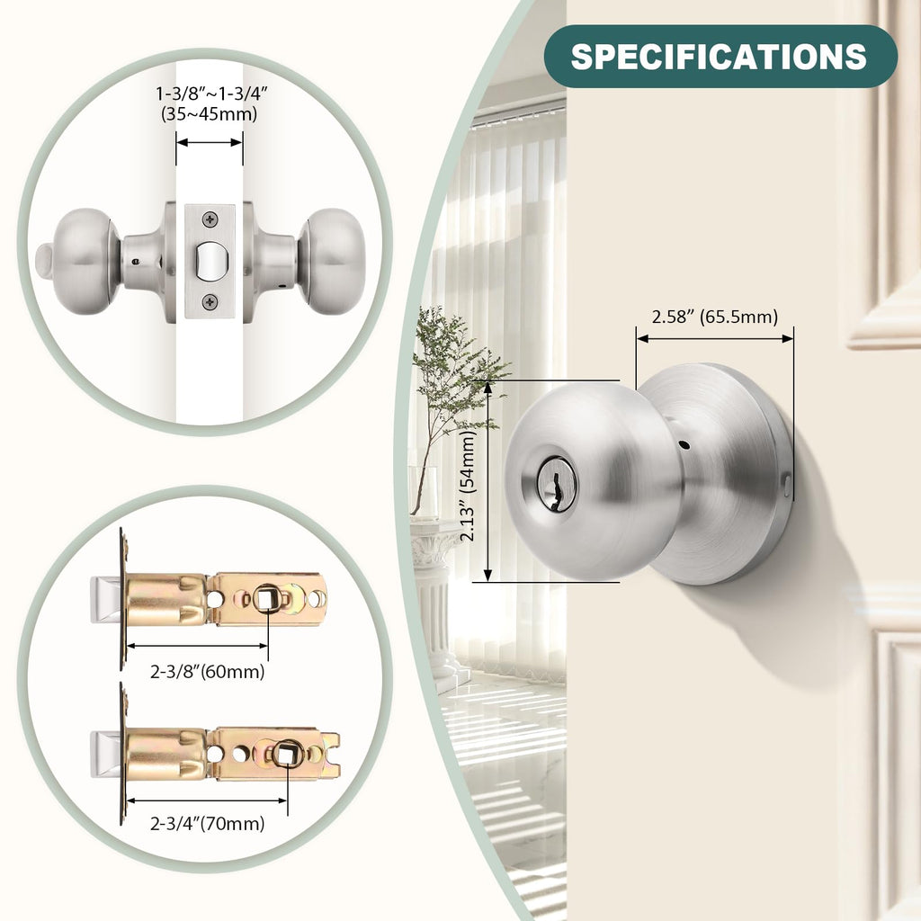 Entry Door Knobs with Lock and Same Keys, Brushed Nickel Keyed Aliked Entry Door Lock Sets for Exterior & Interior