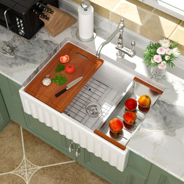 White Farmhouse Sink 30 Inch Reversible