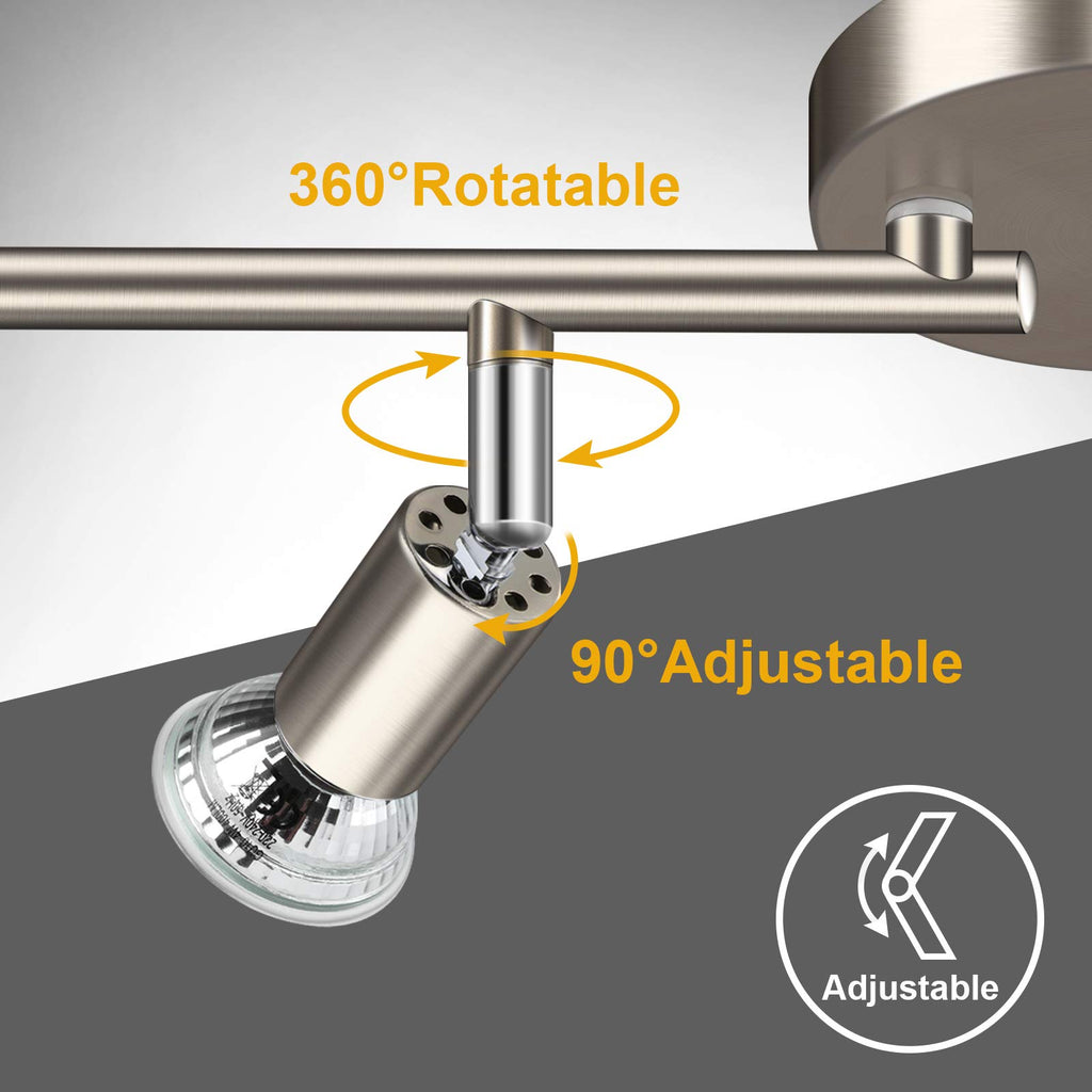 LED Track Lighting Kit, Flexibly Rotatable Light Heads, 4 Way Ceiling Spotlight Matt Nickel Finish, Including