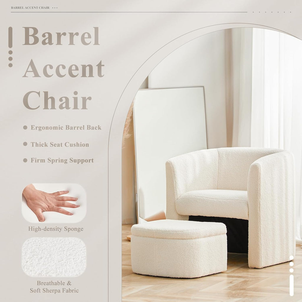 Morden Velvet Barrel Accent Chair with Storage Ottoman Set of 2, Upholstered Living Room Side Chair, Single Sofa