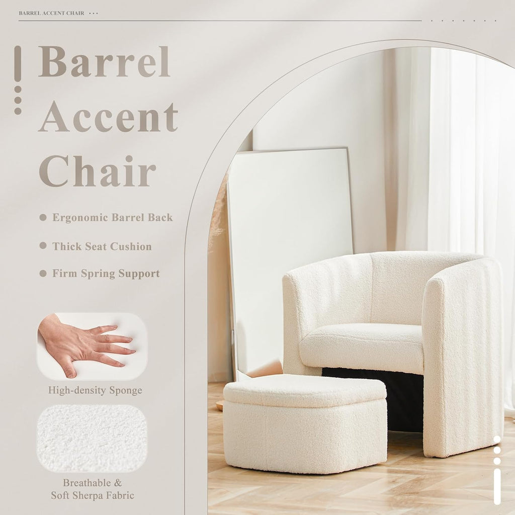 Velvet Morden Living Room Chair with Storage Ottoman, Barrel Accent Chair with Lounge Seat /Reading Spaces