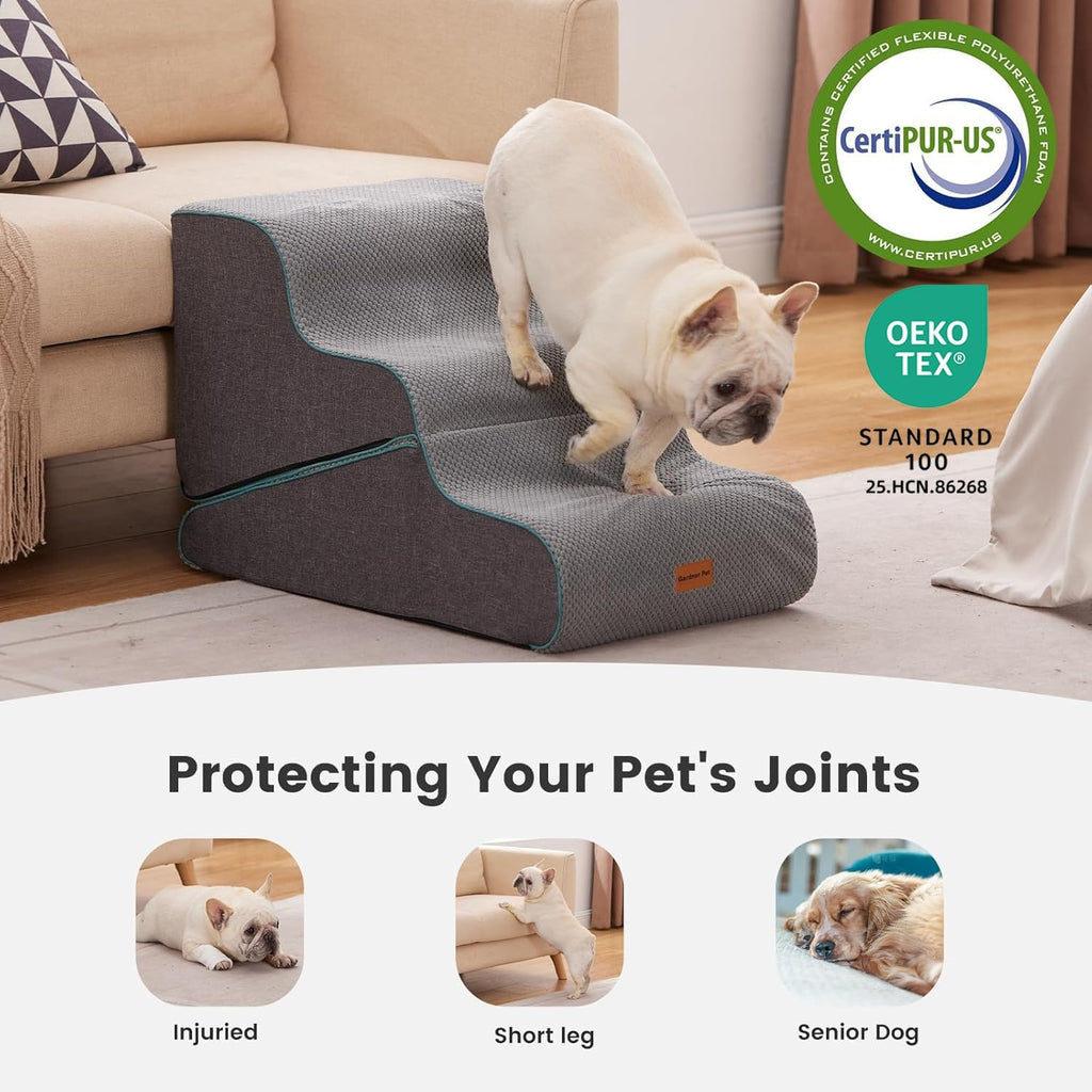 Dog Stairs for Small Dogs 16.5" H, 2 in 1 Transformable 3-Step Pet Stairs and ramp, Dog Steps for Couch (13-20 in)
