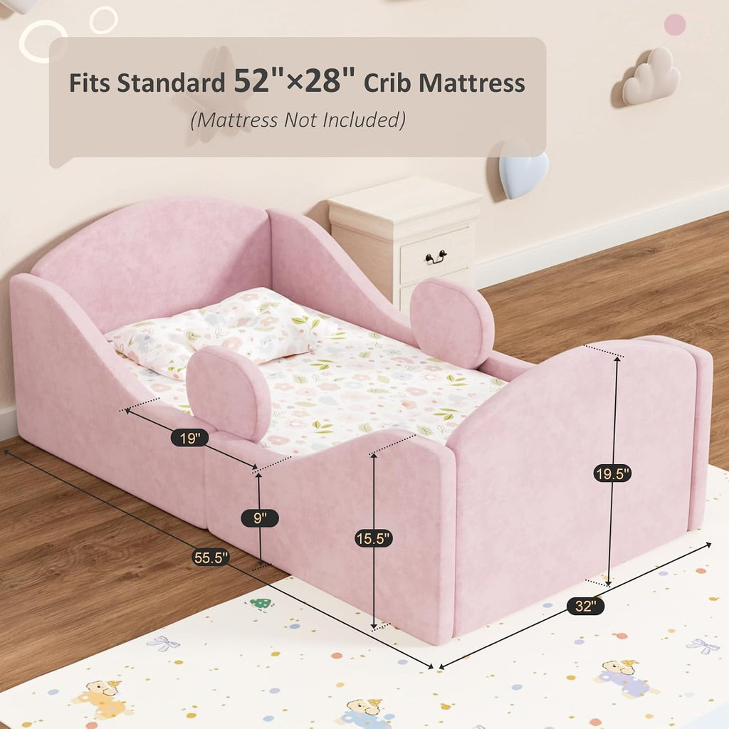 Toddler Bed, Toddler Floor Bed with Removable Safety Rails, Pink