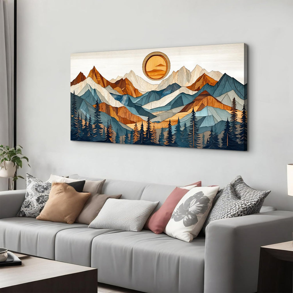 Boho Wall Art Mountain Pictures Wall Decor Farmhouse Pine Tree Canvas Prints Painting Sunrise Forest Landscape Poster