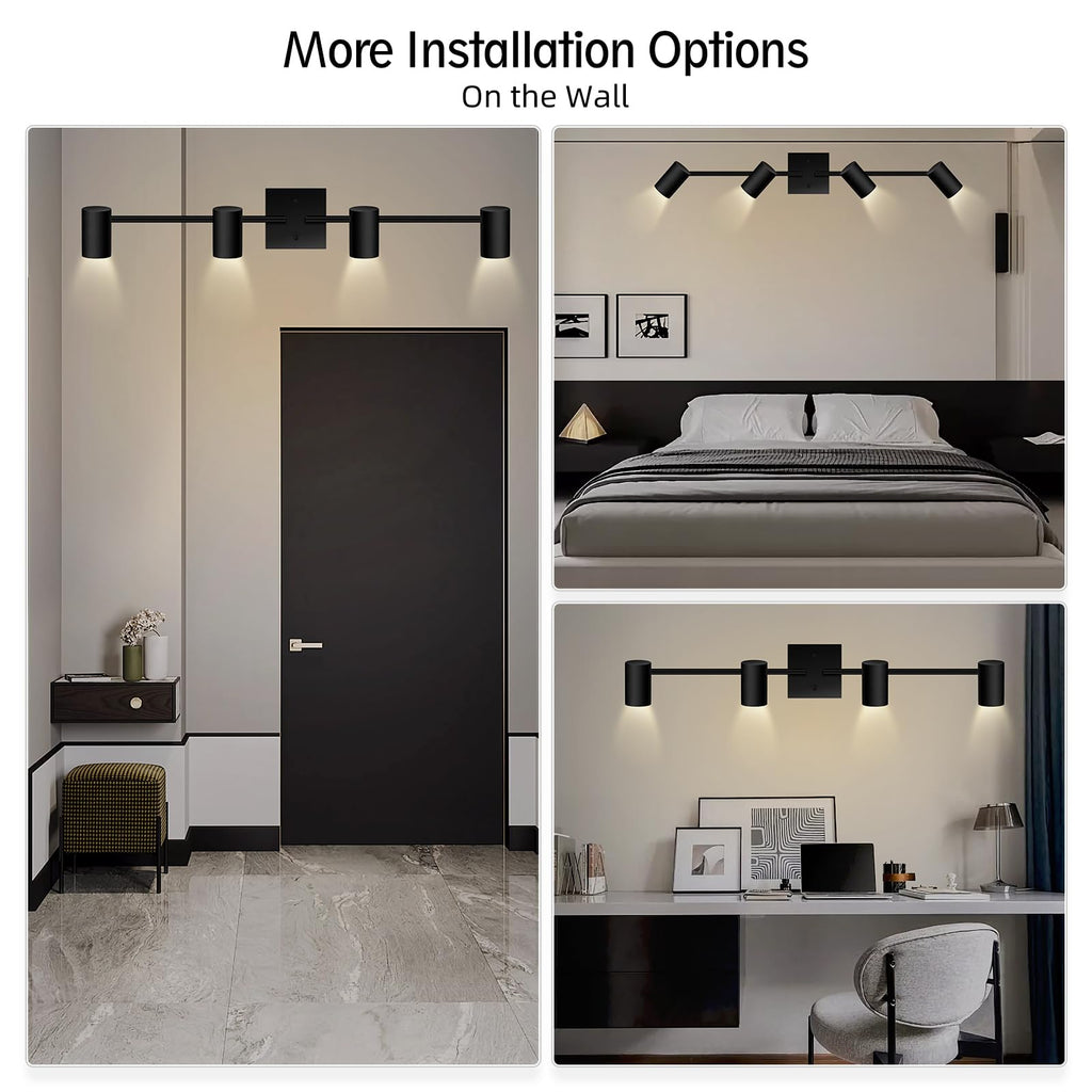 4 Light Track Lighting Fixtures Ceiling, Matte Black Track Lights Ceiling with Flexibly Rotatable Light Heads, Modern