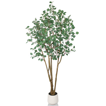 Artificial Eucalyptus Trees with White Planter, 7 FT Faux Eucalyptus Plants