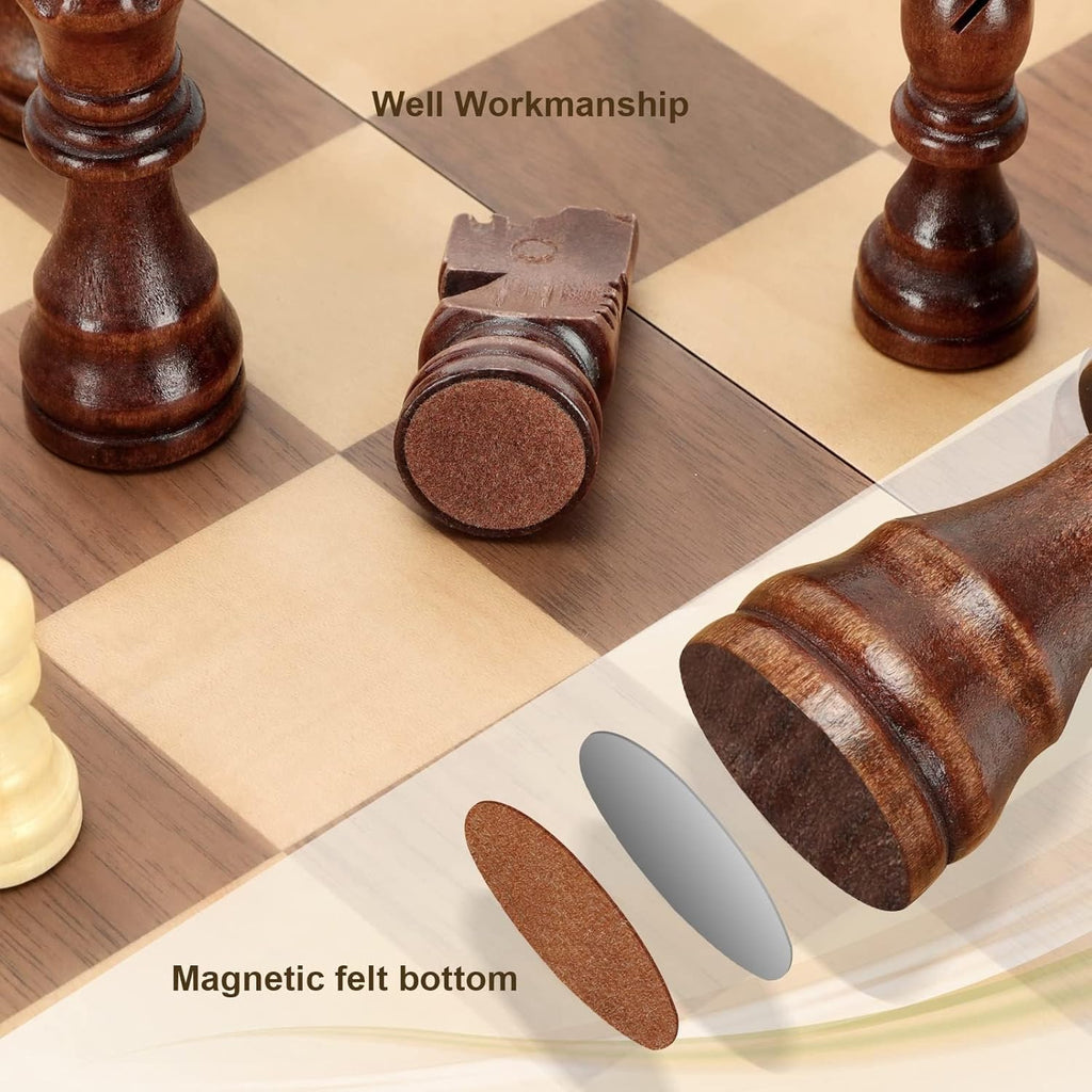Magnetic Wooden Chess Set for Adults Kids 15'' Chess Board with Handmade Pieces, Folding Portable Travel Unique Chess