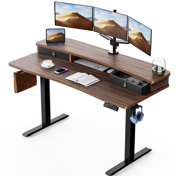 60′′ x 30′′ Electric Standing Desk with 2 Drawers, C-Clamp Mount Compatible, Height Adjustable Computer Desk, Home