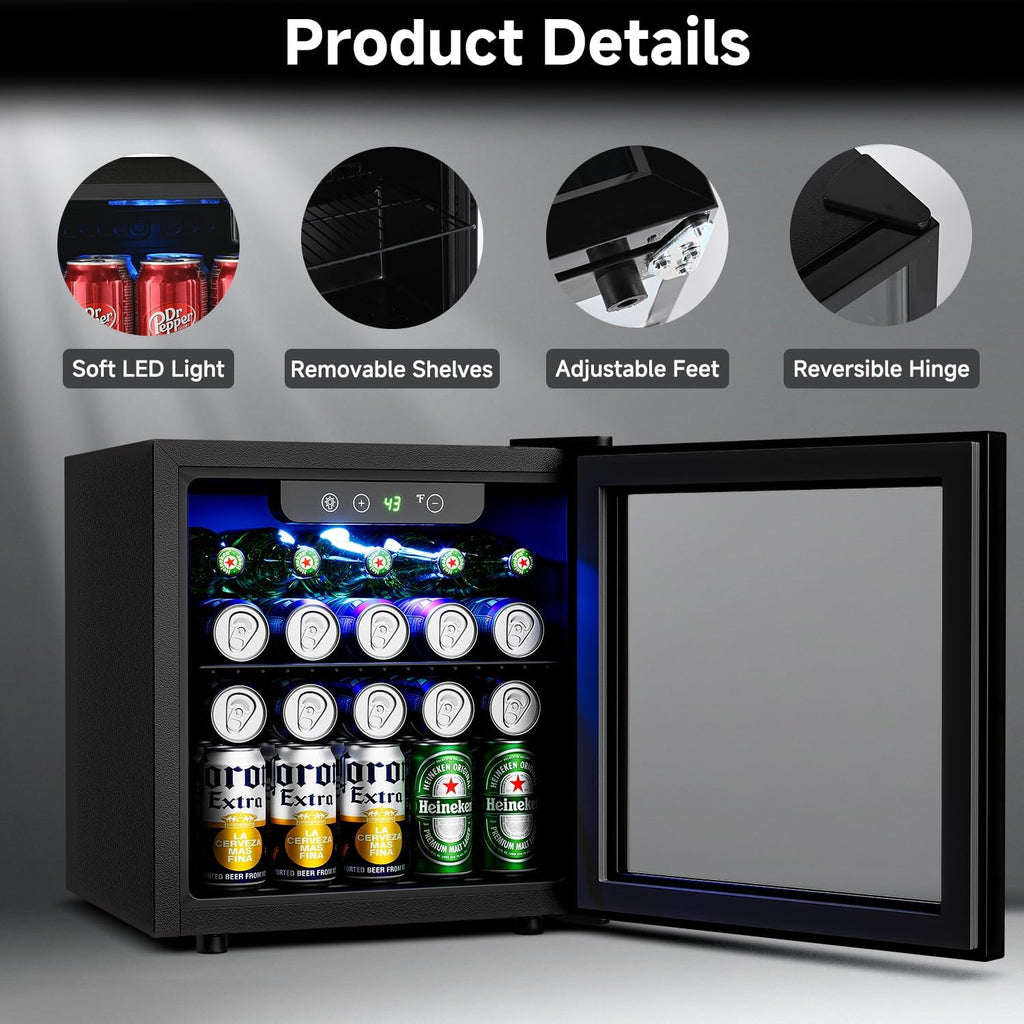 50 Can Beverage Refrigerator Cooler - 1.3 Cu.Ft Mini Fridge with Glass Door, Sod