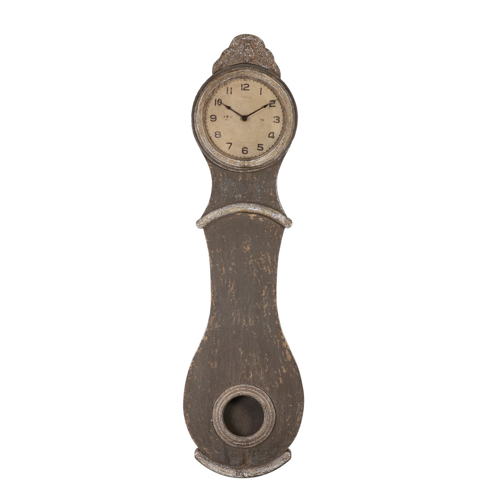 Distressed Grey Wood Grandfather Style Wall Clock
