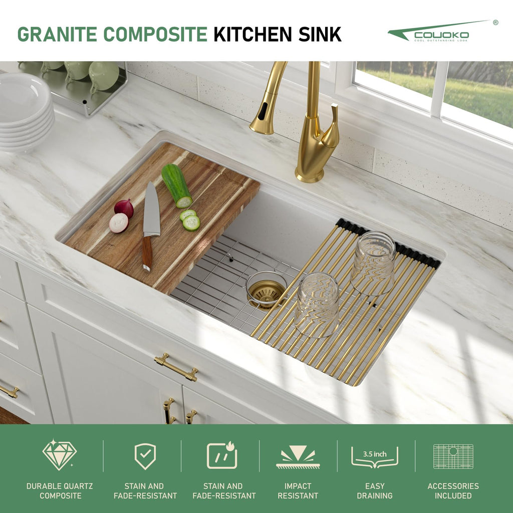 30 Inch White Undermount Kitchen Sink Workstation - White Granite Composite Undermount Kitchen Sinks Quartz Classic