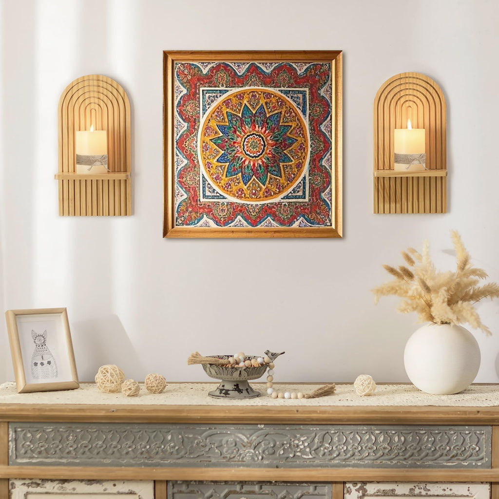 Boho Wall Decor Set of Two: Wood Wall Candle Holder