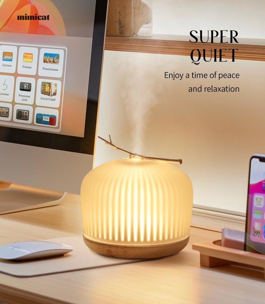 Whisper-Quiet Glass Essential Oil Diffuser - Aromatherapy for Restful Sleep, Auto Shut-Off, 8H/18H Runtime