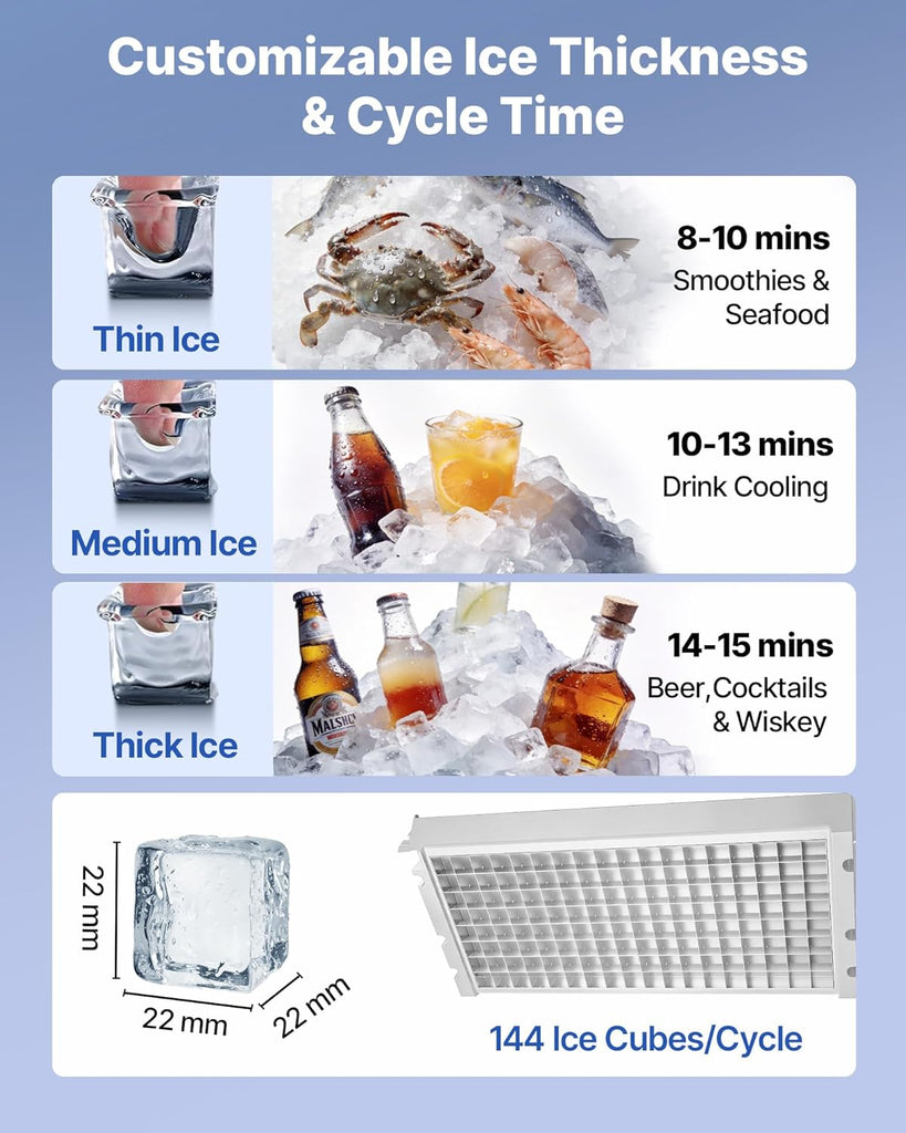 Commercial Ice Maker Machine, 440 lbs/24h with 85 lbs Storage Capacity, Built-in/Freestanding/Under Counter