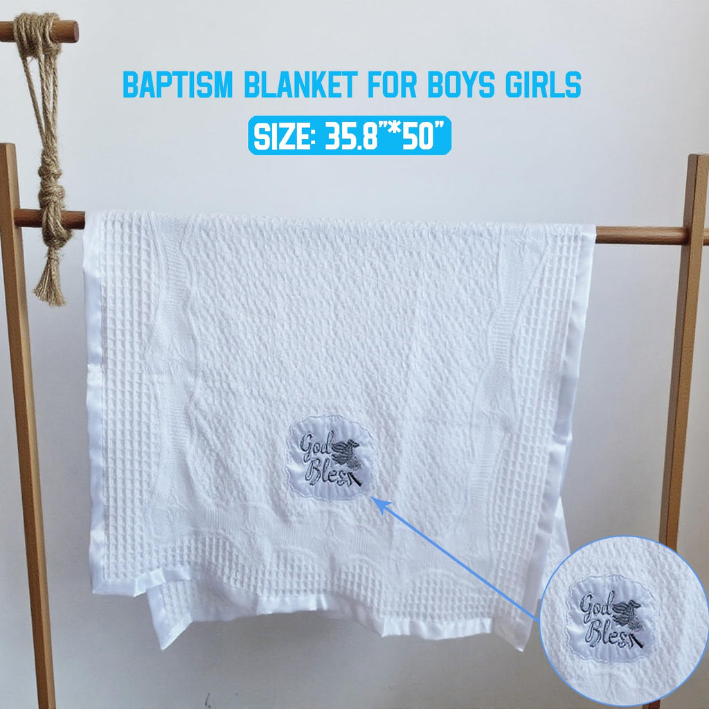 Baptism Blanket White Baby Blankets for Boys Girls Christian Christening Gifts Knit Crochet Soft Embroidered Neutral