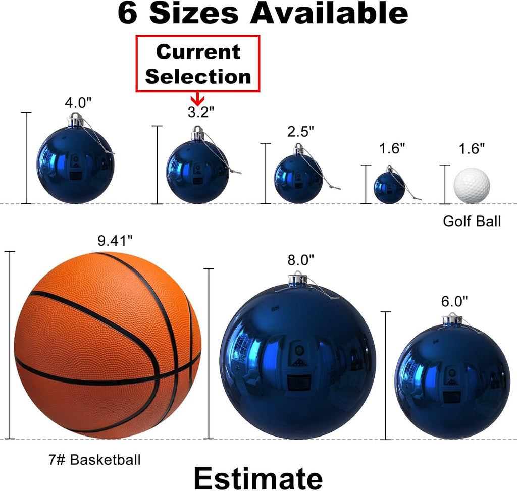 Navy Blue 3.2" Large Christmas Balls - Christmas Tree Decoration Ornaments Shatterproof Hanging Balls for Birthday - Set of 10