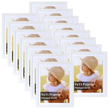 White 8x10 Picture Frame Set of 15, Display Pictures 8x10 with Mat or 9x11 without Mat, Multi Photo Frames for Wall
