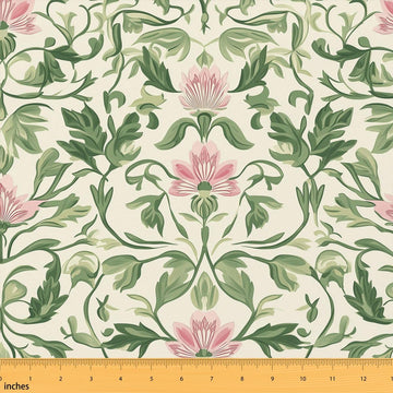 Women Pink Green Flowers Floral Garden Fabric by The Yard 10 Yards Leaves