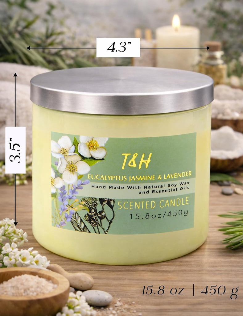 Eucalyptus Jasmine Lavender Scented Candle, 3-Wick Soy Candle - Set of 158
