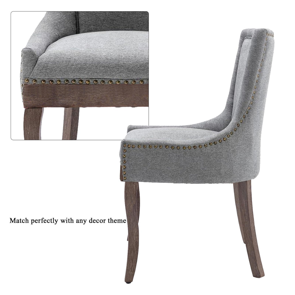 Fabric Vintage Upholstered Side Chairs Set of 2, Sillas De Comedor, Farmhouse Solid Wood Kitchen Dining Room Chairs