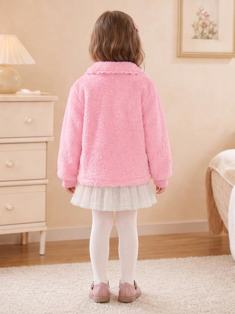 Toddler Baby Girl Fleece Jacket Peter Pan Collar Zip Up Coat