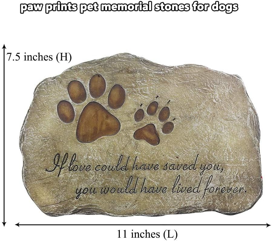 Paw Prints Dog Pet Memorial Stones, Pet Garden Stone Grave Marker for Dog or Cat, Hand-Painted Pet Memorial Gift Loss