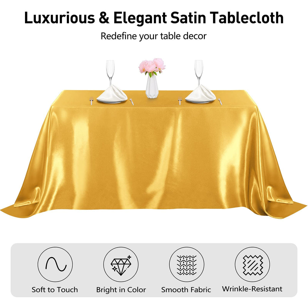 4 Pack Satin Rectangular Tablecloth, 102 x 58 Inches, Gold