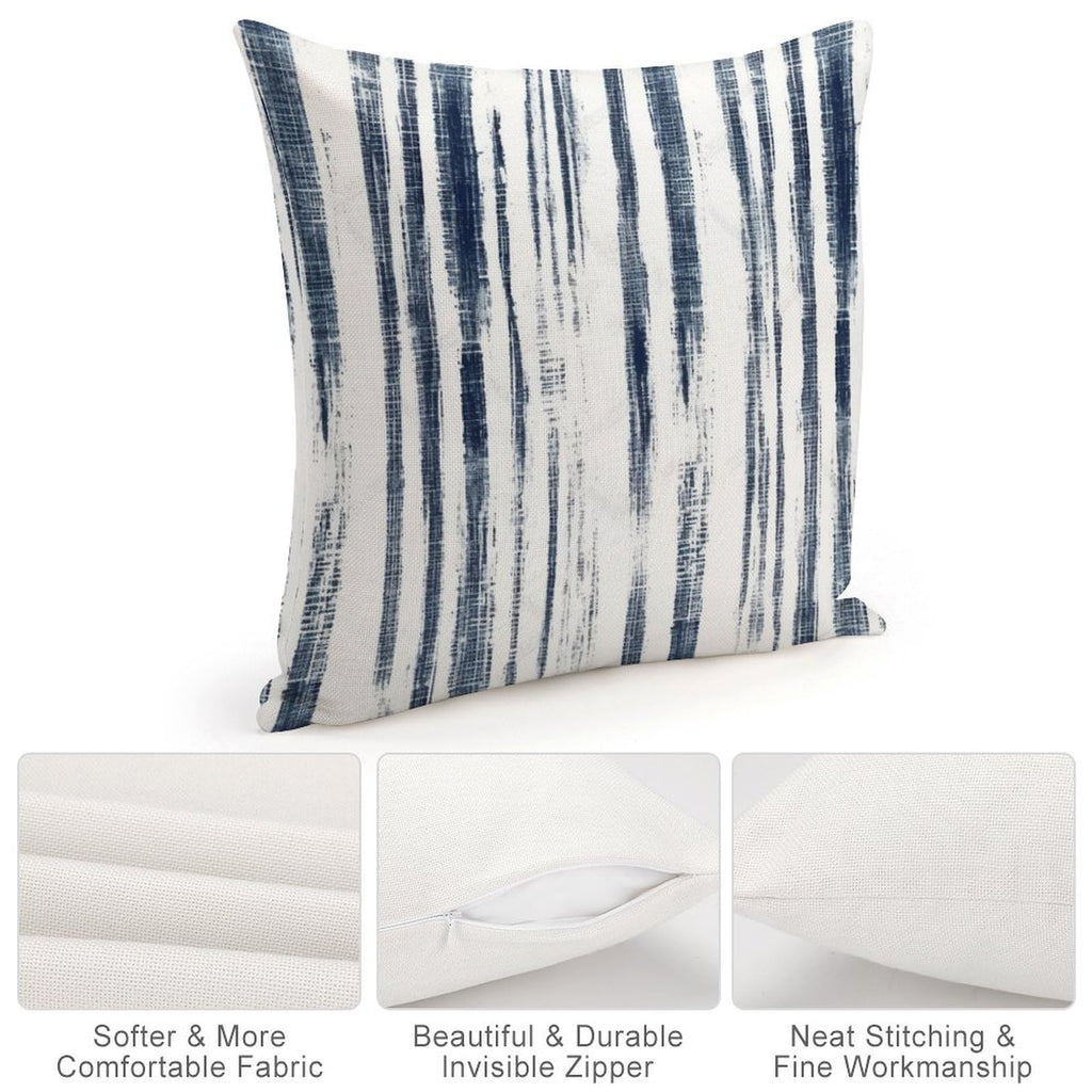 Custom Pillow Cases 24"x24" Blue French Ticking Stripes Large Couch Pillows with Hidden Zipper White Cotton Linen