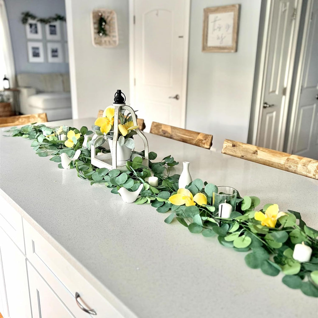 Eucalyptus Garland,Artificial Eucalyptus Leaves Table Greenery Garland Wreath Vines for Wedding Party Table - Set of 14
