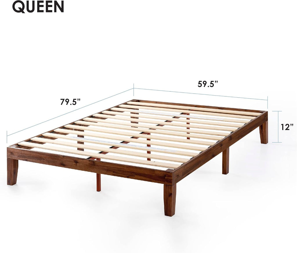 Naturalista Classic - 12 Inch Solid Wood Platform Bed with Wooden Slats, No Box Spring Needed, Easy Assembly, Queen