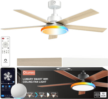 52'' Smart Ceiling Fan with RGBAI Lights Remote, RGB & Stepless Color Temperature, Work with Alexa/Google/App