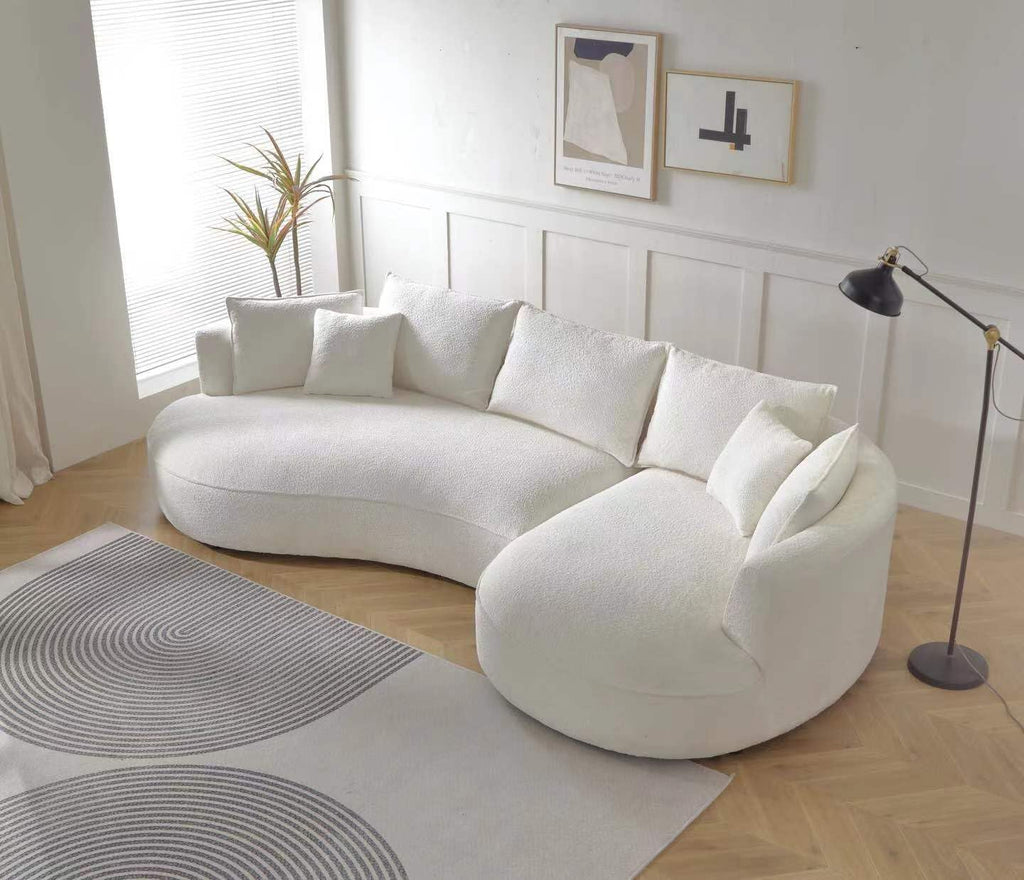 129" Luxury Curved Boucle Sectional Sofa with Right Chaise, Upholstered Modern Style Oversized 5-Seater Couch with