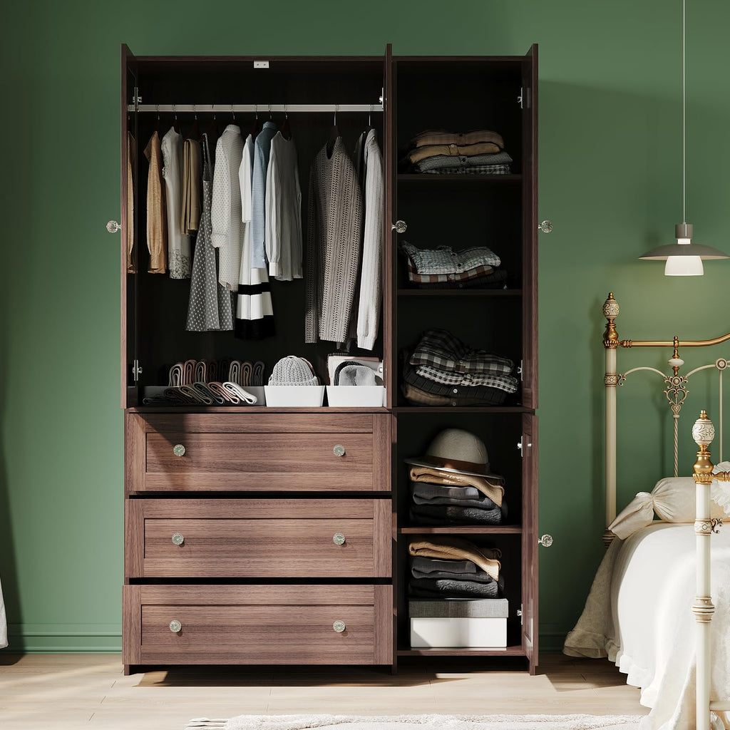 71" Armoire Wardrobe Closet with 3 Drawers and Mirror