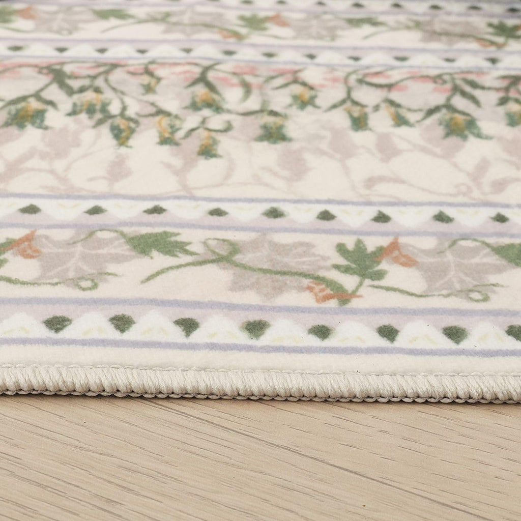 Runner Rug Washable Vintage Impressionist-Style, Beige