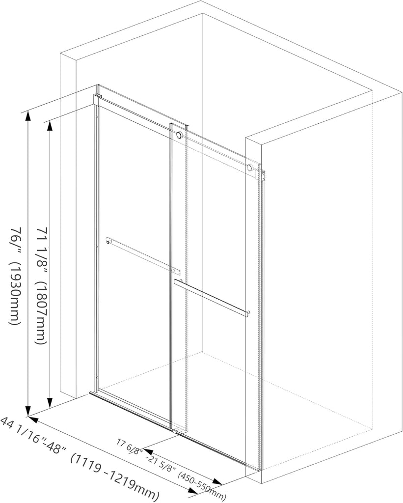 Shower Door 48"×76", Double Sliding Shower Door, Frameless Shower Door with Tempered Glass