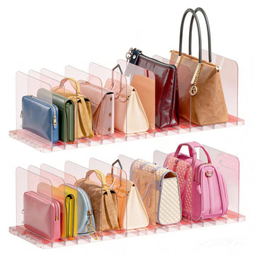 4 Pack Purse Organizer for Closet, Stackable Storage Shelf, Pink