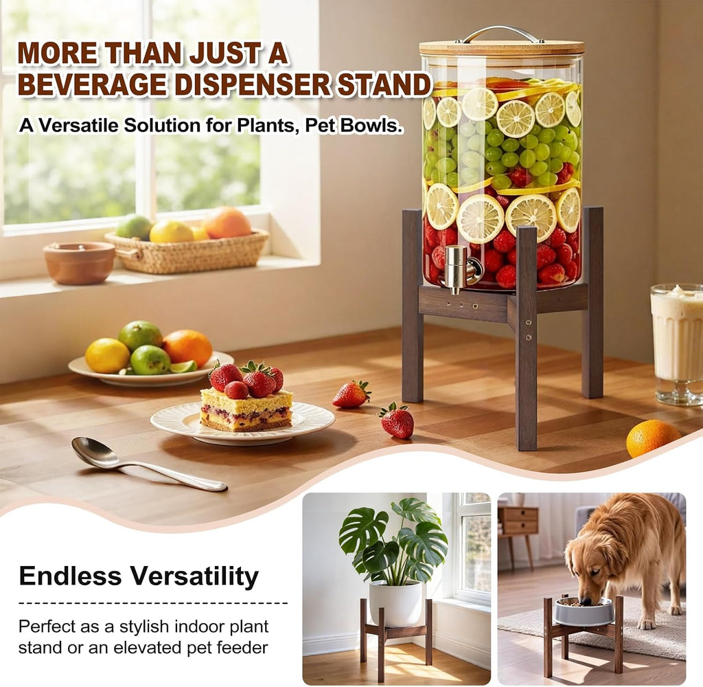 Adjustable Bamboo Drink Dispenser Stand, Water Dispenser Holder for 2-5 Gallon (8-12 Inch), Beverage Stand