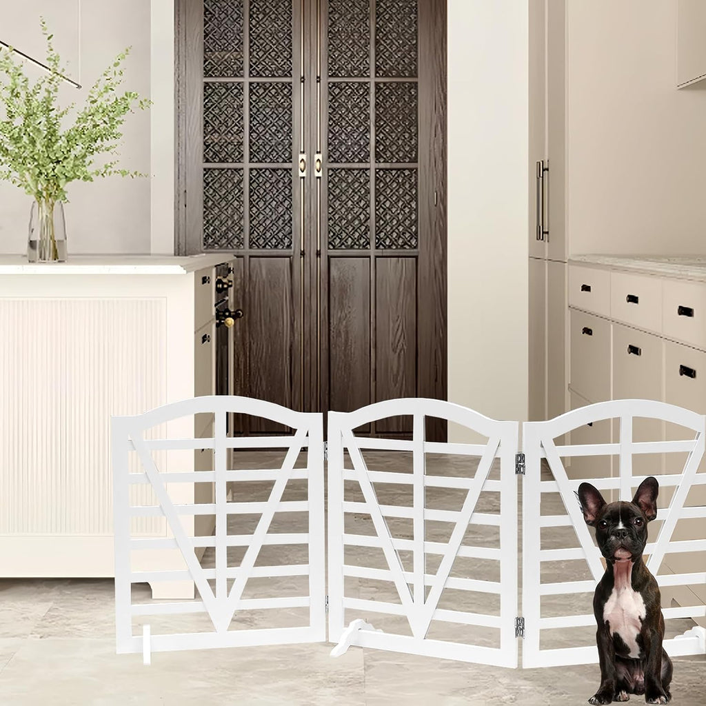 Foldable Wooden Dog Gate Freestanding Pet Gate for Dogs, 3Pane 23.6" Height