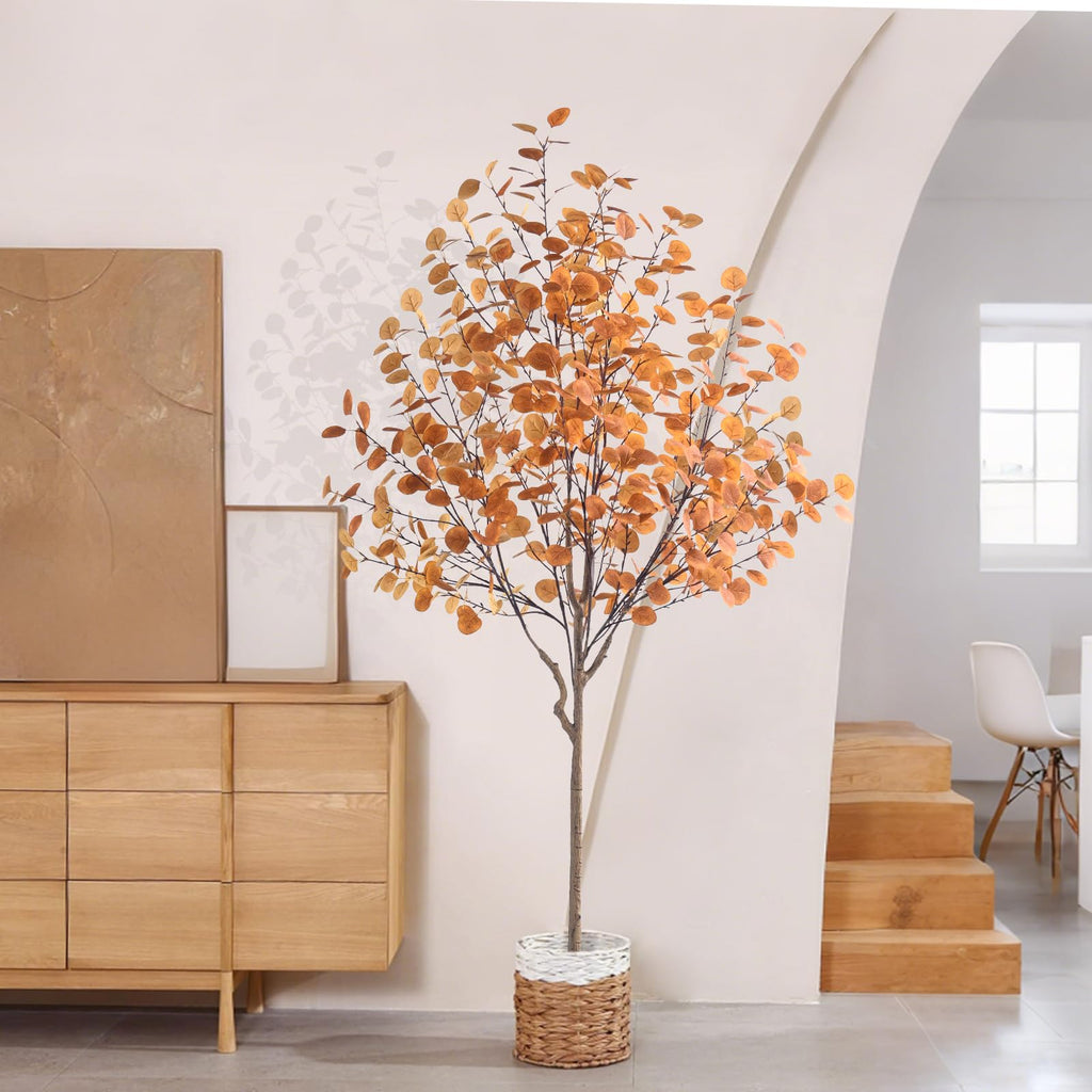 Artificial Eucalyptus Tree for Fall Decor, 6 FT Fall Tree with Realistic Eucalyptus Leaves, Faux Eucalyptus Tree for