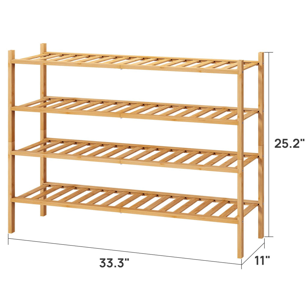 Shoe Rack, 4-Tier Long Shoe Rack, Bamboo Wood Shoe Shelf for Closet & Hallway, Long 33IN | Beautiful | Functional