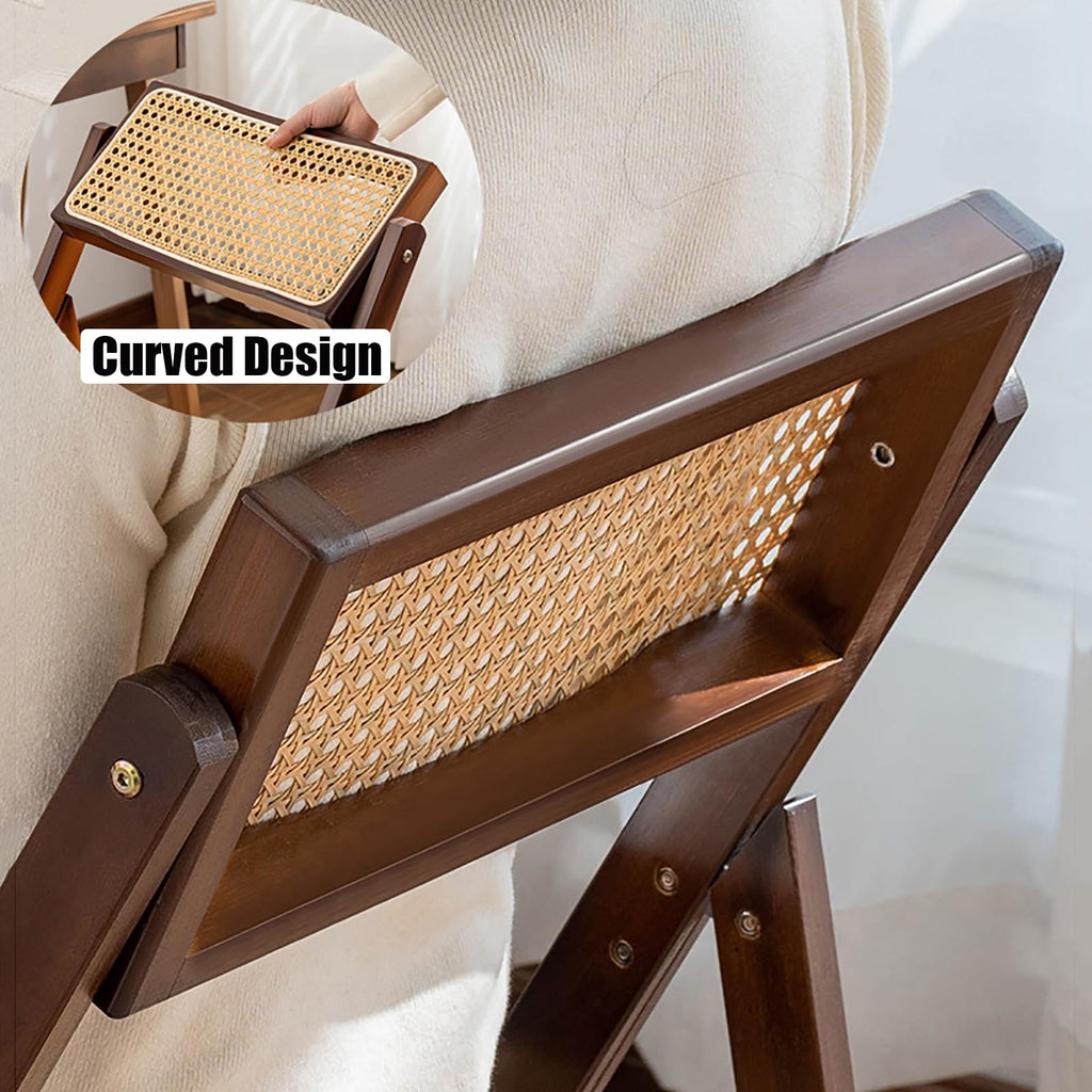 Wooden Rattan Folding Chairs Portable Save Space Kitchen Dining Chair for Balcony Living Room, with Mesh Elastic Seat