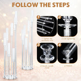 2 Pcs 8 Arm Acrylic Candelabra Centerpieces for Tables 49.6 x 11 Inch Candlesticks Holder Clear Acrylic Candle