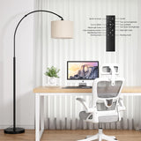 70 Dimmable Arc Floor Lamp with Remote, Color Temperatures and Brightness Adjustable