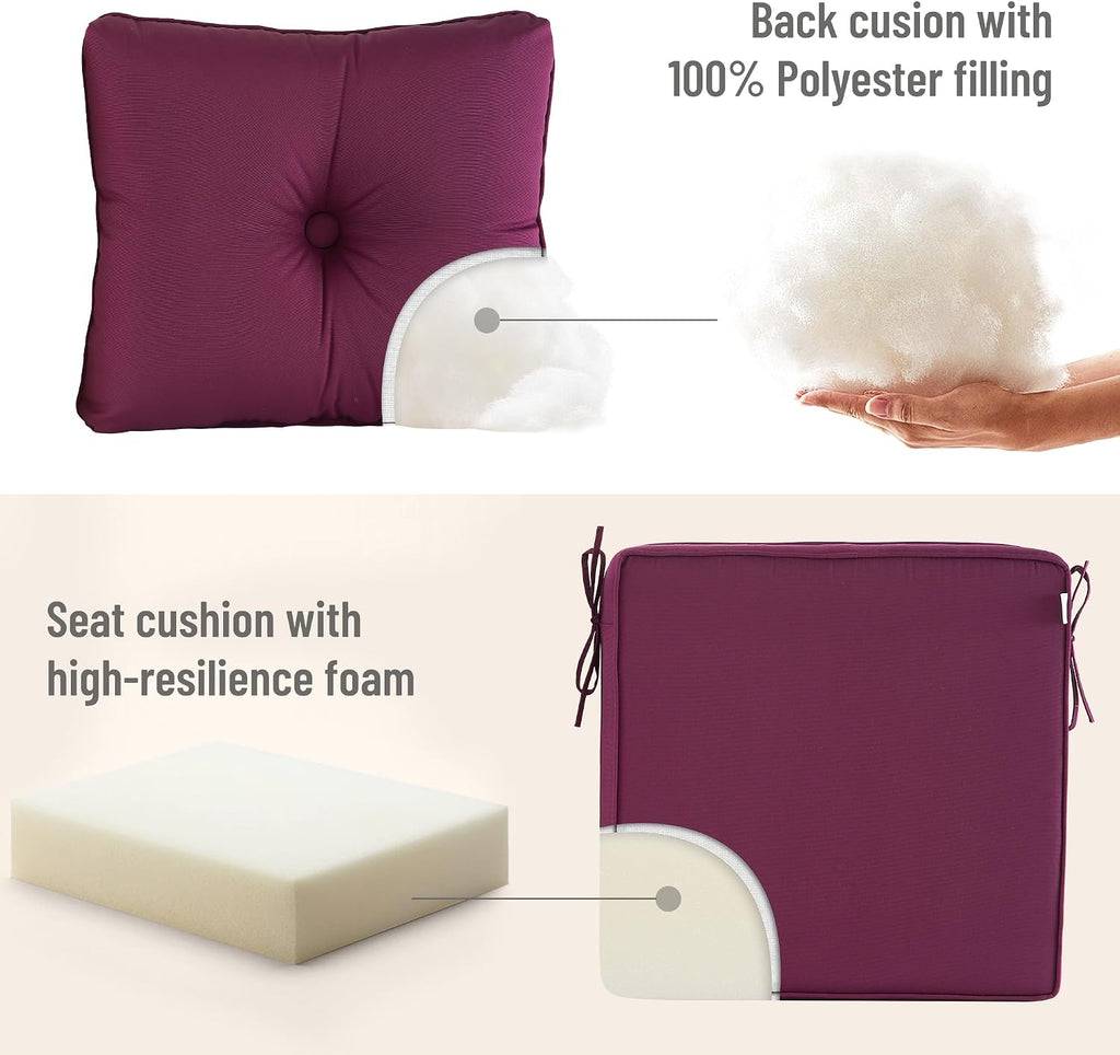 Waterproof Deep Seat Outdoor Patio Cushion Replacement Set,Plum | Includes thick seat cushion & matching back