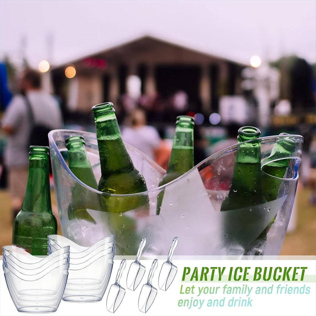 Plastic Clear Ice Bucket with Scoops Clear Acrylic Ice Tub Plastic Wine Bucket Party Beverage Chiller Bin - Set of 24