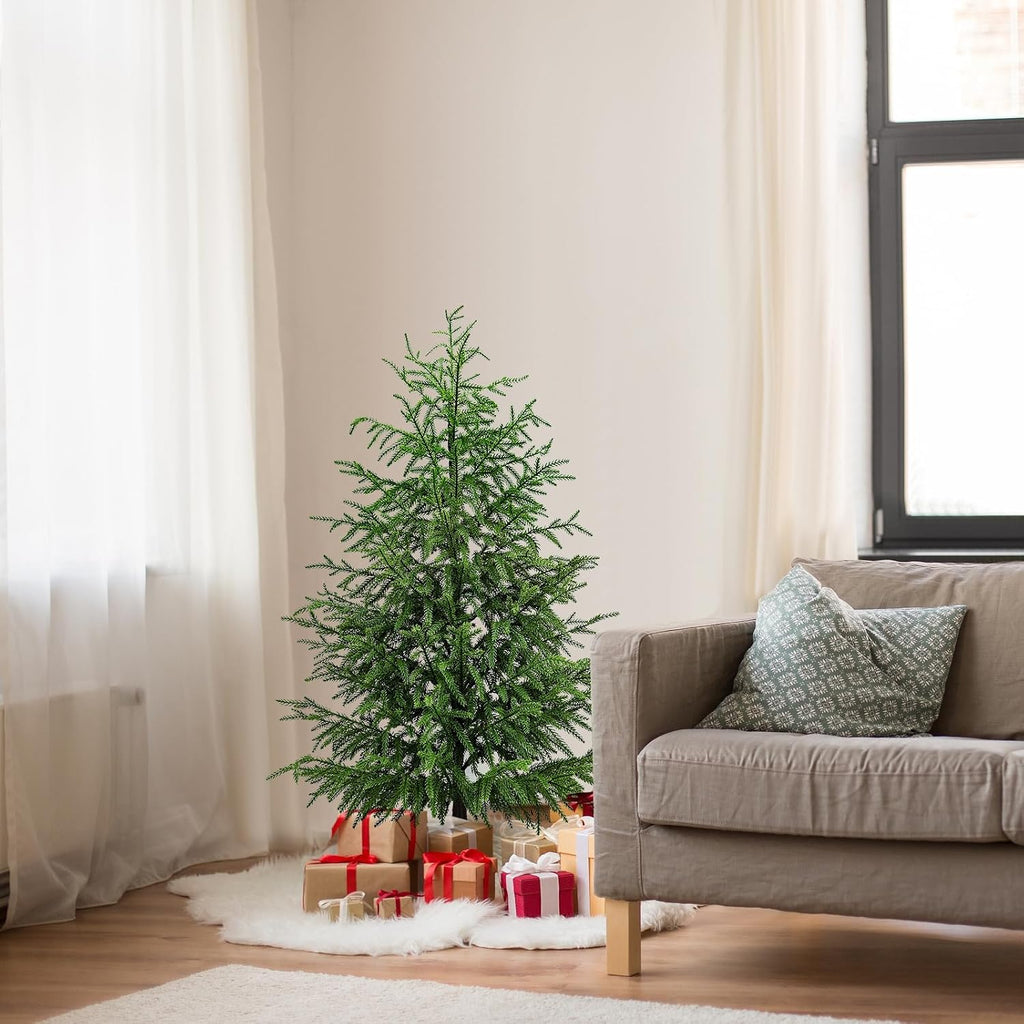 4FT Prelit Norfolk Pine Christmas Tree with 80LED Lights, Battery Operated